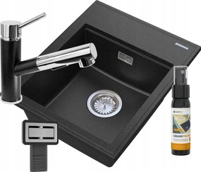 Gránit Mosogató Fekete Csaptelep Konyhai Szett Alor