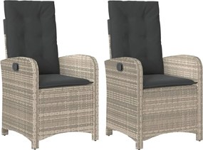 vidaXL 2 db világosszürke polyrattan dönthető kerti szék párnákkal