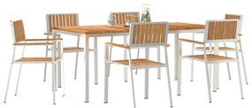 7 Részes Kerti Étkezőszett Tömör Fa Tíkfa, Kültéri Étkezőasztal 180x90x75 cm Tömör Fa Tíkfa, Összecsukható Kerti Székek 2 db Tömör Fa Tíkfa és Fém, Összecsukható Kerti Székek 4 db Tömör Fa Tíkfa és Fém
