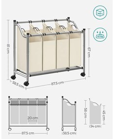 Szövet szennyeskosár 4 kivehető zsákkal 4x35L, bézs