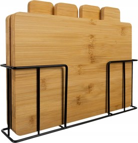 4 db-os Bambusz Tálaló Vágódeszka Készlet Fa +állvány