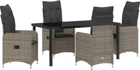 vidaXL Kert étkező szett párnával 5 pcs Szürke polirattan