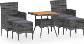 vidaXL 5 részes szürke polyrattan/tömör akácfa kerti étkezőgarnitúra