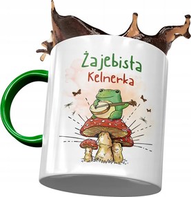 Zöld Bögre Pincérnőnek Békás Pincérnő Nyomtatott Fotóval