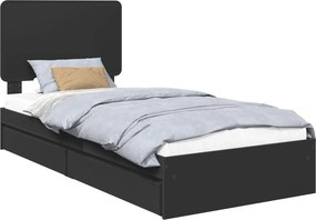 vidaXL Tárolós Ágy fejtámlával fiókkal Fekete 100 x 200 cm Faanyag