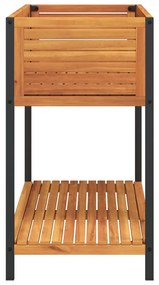 vidaXL tömör akácfa és acél kerti virágtartó polccal 110 x 45 x 80 cm