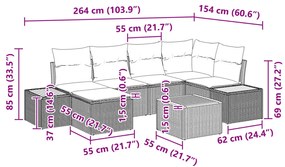 7 Részes Kert Kanapé Szett Párnákkal Bézs Poli Rattan Akácia