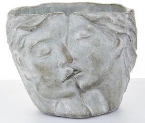 Cyrus design görög pár arcát ábrázoló szürke cement virágtartó kaspó 12x16x14,5cm