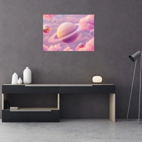 Üveg kép - Rózsaszín bolygó (70x50 cm)