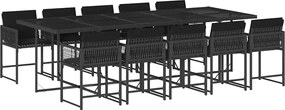 vidaXL 11 részes fekete polyrattan kerti étkezőgarnitúra párnákkal