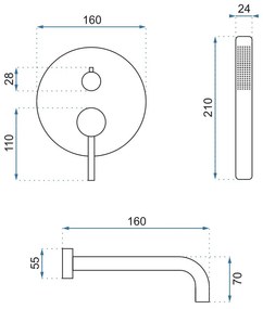 Rea Lungo - rejtett fürdő szett + doboz P6300 - komplett készlet, fekete, REA-P6300