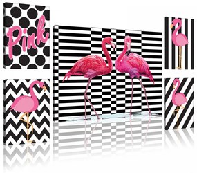 Vászonkép, 5 darabos Flamingók variálható elrendezésben