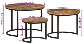 3 db tömör újrahasznosított fa rakásolható asztal
