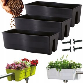 3x Wave 60 korláttartó doboz, Erkély kaspó keramzit 5l