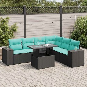 vidaXL 7 részes fekete polyrattan akácfa kerti ülőgarnitúra párnákkal
