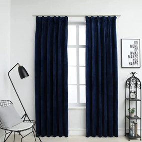 vidaXL 2 db sötétkék bársony sötétítőfüggöny kampókkal 140 x 225 cm