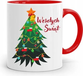 Piros Karåcsonyi Bögre Mikulås Karåcsonyfa Alå, fényképes nyomattal