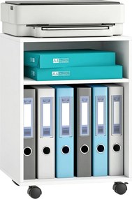 HOMCOM nyomtatótartó 2 nyitott polccal és rögzíthető kerekekkel — Asztali rendszerező nyomtatóhoz/faxhoz/szkennerhez — 40 x 35 x 56 cm, fehér | Aosom