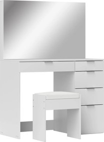 HOMCOM Sminkasztal Szett Tükrövel és 5 Fiókkal 97,2x44,5x136,5 cm és Párnázott Sminkülőke 40x24x46 cm, Fehér | Aosom