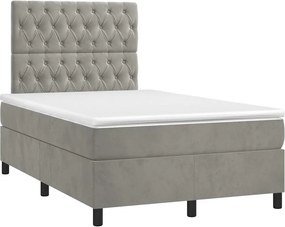vidaXL világosszürke bársony rugós ágy matraccal 120 x 190 cm