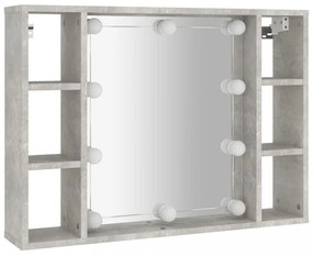 betonszürke tükrös szekrény LED-ekkel 76 x 15 x 55 cm