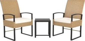 Outsunny 3 darabos kültéri kert szett állítható támlával, 2 szék és rattan asztal párnázott párnákkal és edzett üveg asztallappal erkélyre teraszra, B