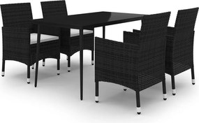 vidaXL 5 részes polyrattan és üveg kerti étkezőgarnitúra párnákkal