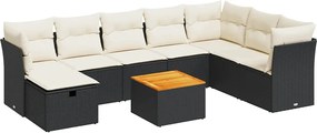 vidaXL 9 részes fekete polyrattan kerti ülőgarnitúra párnákkal