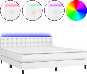 vidaXL fehér műbőr rugós ágy matraccal és LED-del 160x200 cm