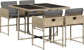 vidaXL 5 részes vegyes bézs polyrattan kerti étkezőgarnitúra párnákkal