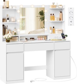 KAILYN Fésülködő asztal, tükrös sminkasztal LED világítással puffal és 2 szekrénnyel