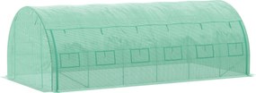 Outsunny Polytunnel Üvegház 6 x 3 x 2 m Bejárós Üvegház Felgörgős Fedelekkel UV Védő Polytunnel Zöld Acélcső | Aosom