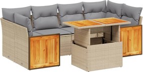 vidaXL 7 részes bézs polyrattan kerti ülőgarnitúra párnákkal