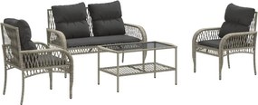 vidaXL 4 részes világosszürke polyrattan kerti ülőgarnitúra párnákkal