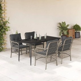 5részes világosszürke polyrattan kerti étkezőgarnitúra párnával
