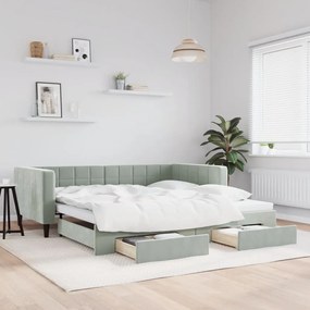 világosszürke kihúzható bársony heverő fiókkal 100 x 200 cm
