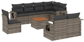 9 részes szürke polyrattan kerti ülőgarnitúra párnákkal