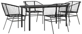 5 részes fekete polyrattan üveg kerti étkezőgarnitúra