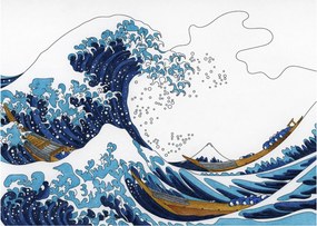 Kép - japán rajz, hullámok (üvegen) (70x50 cm)