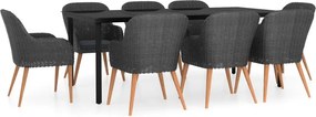 vidaXL 9 részes fekete kerti étkezőgarnitúra párnákkal