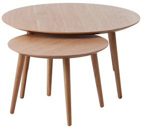 Natúr színű kerek dohányzóasztal szett tölgyfa dekorral 2 db-os ø 88 cm Adda – Unique Furniture