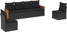 vidaXL 6 részes fekete polyrattan kerti ülőgarnitúra párnákkal