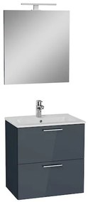 VitrA Mia Fürdőszobabútor szett mosdóval, tükörrel és világítással 59x61x39,5 cm fényes antracit MIASET60A
