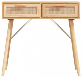 barna tömör fenyő és természetes rattan kisasztal 80x30x75 cm