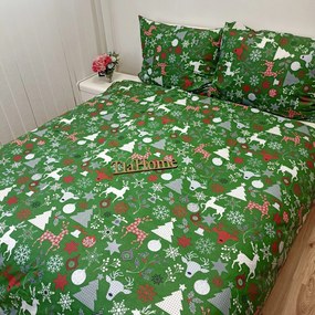 Pamut ágyneműk Karácsonyi Ünnepi zöld mix TiaHome - 1x Párna 90x70cm, 1x Paplan 140x200cm