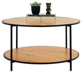 Vita dohányzóasztal tölgyhatású, fekete kerettel Ø80x45 cm