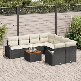 9 darabos Kert Sofa Készlet Párnákkal Fekete Poli Rattan Akác