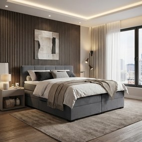 Boxspring ágy, 200x200, szürke, APRIL