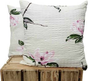 Magnolia Prémium pamut párnahuzat krémszínű virágokkal 50x70