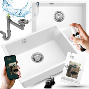 Mosogató Pult Alatti Mosogató Gránit Fehér Egymedencés Crypton 60+ Szifon